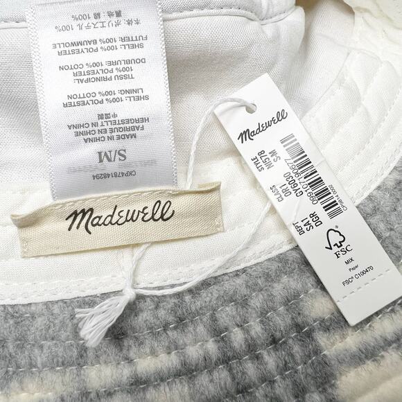 MADEWELL Plaid Bucket Hat Fuzzy Sherpa Canvas Lightweight Dusk Gray Size S/M NWT - Picture 5 of 7